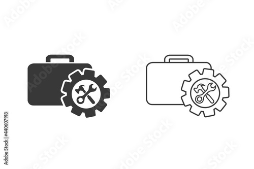 Toolbox with instruments inside. Workman's toolkit. Workbox in icon set style. Vector illustration