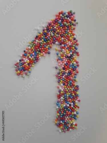 Number One in colourful confetti