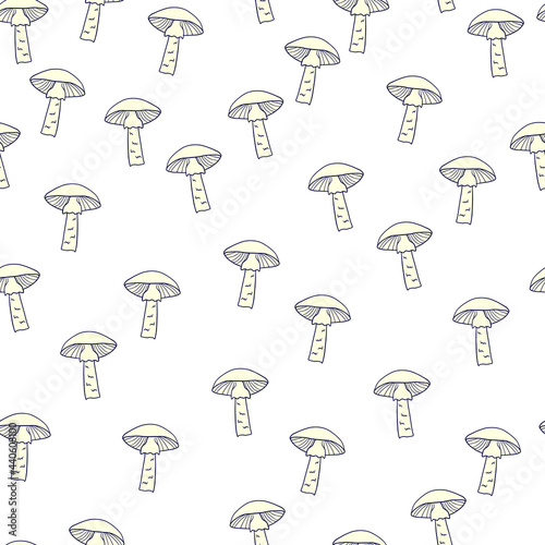 Blue contoured mushroom shapes seamless doodle pattern. Isolated forest ornament. Doodle backdrop.