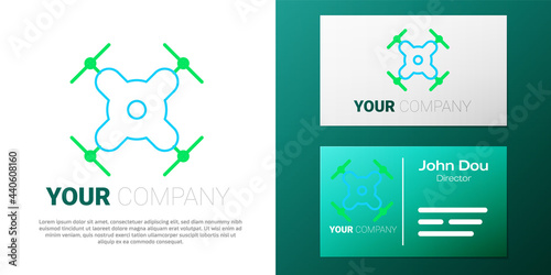 Line Drone flying icon isolated on white background. Quadrocopter with video and photo camera symbol. Colorful outline concept. Vector