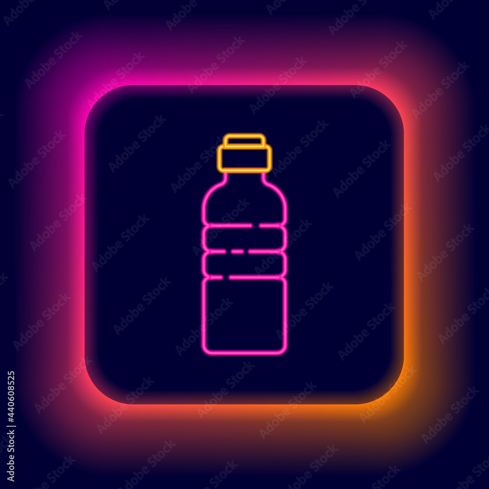 Glowing neon line Bottle of water icon isolated on black background. Soda aqua drink sign. Colorful outline concept. Vector Glowing neon line Bottle of water icon isolated on black background. Soda aqua drink sign. Colorful outline concept. Vector