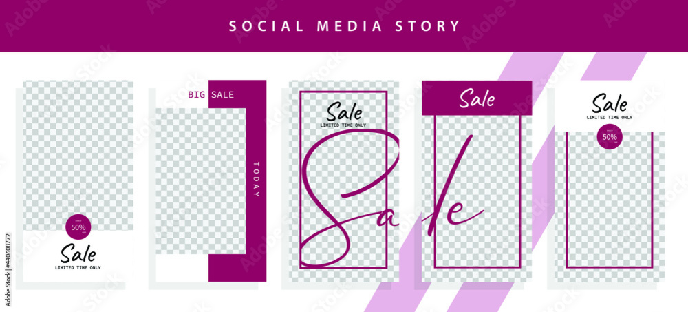 Set 5 of Social Media Networks Stories Sale Banner Background, Mobile App, Poster, Flyer, Coupon, Gift Card, Smartphone Template, editable template vector