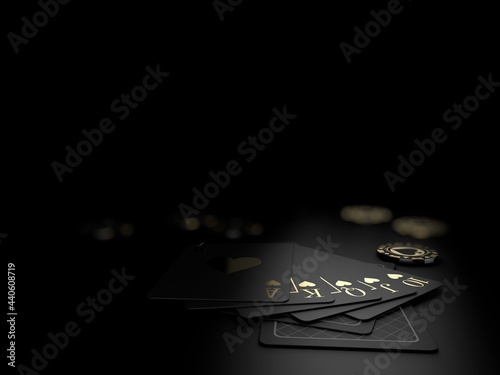 3d Rendering of Royal flash of hearts, on the black background