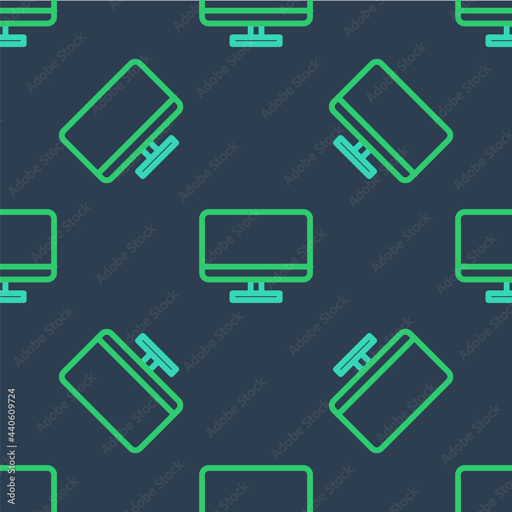 Line Computer monitor screen icon isolated seamless pattern on blue background. Electronic device. Front view. Vector Line Computer monitor screen icon isolated seamless pattern on blue background. Electronic device. Front view. Vector