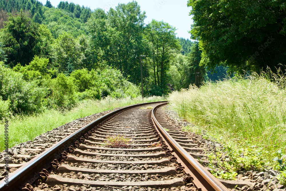 rails in green landscape