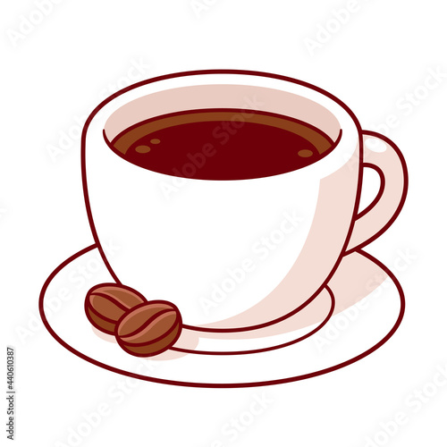 Cup of coffee with coffee beans