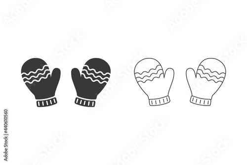 Christmas mittens icon set in flat style. Vector