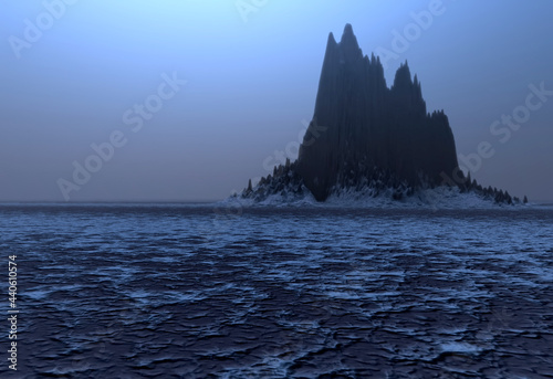 Mountain landscape at night, mountains terrain, 3d rendering