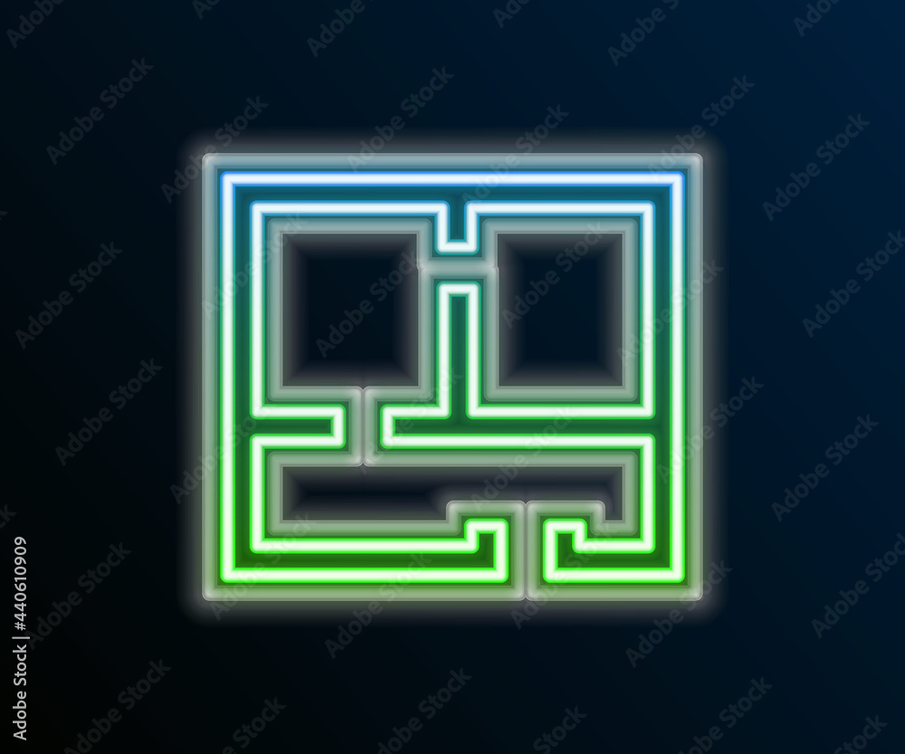 Glowing neon line House plan icon isolated on black background. Colorful outline concept. Vector Glowing neon line House plan icon isolated on black background. Colorful outline concept. Vector