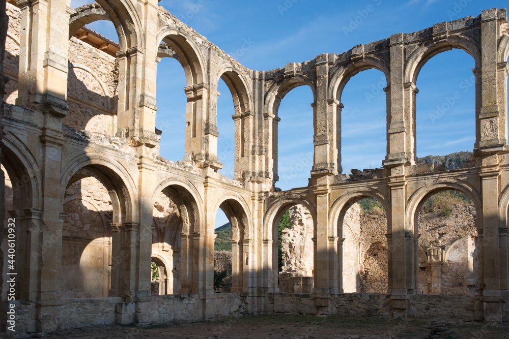 Beautiful ruins of Santa Maria de Rioseco Monastery in Merindades, Burgos, Spain