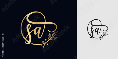 Handwritten Signature Logo combination Initial Letter S and A calligraphic Minimal monogram emblem style vector logo,usable for wedding card, personal signature, logo design concept illustration