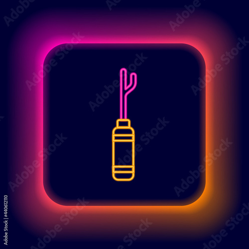 Glowing neon line Awl tool with wooden handle icon isolated on black background. Work equipment tailor industry. Colorful outline concept. Vector