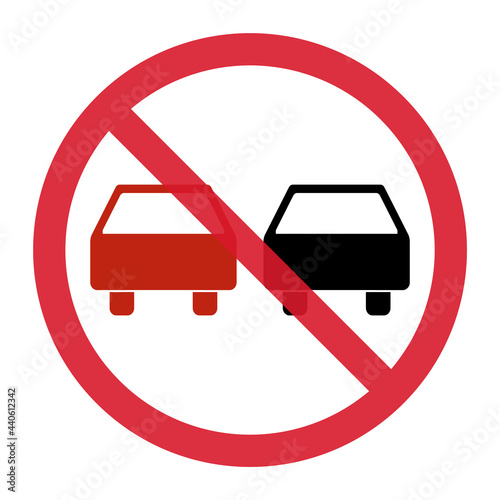 No overtaking warning road, prohibition transportation icon, car forbidden information vector illustration