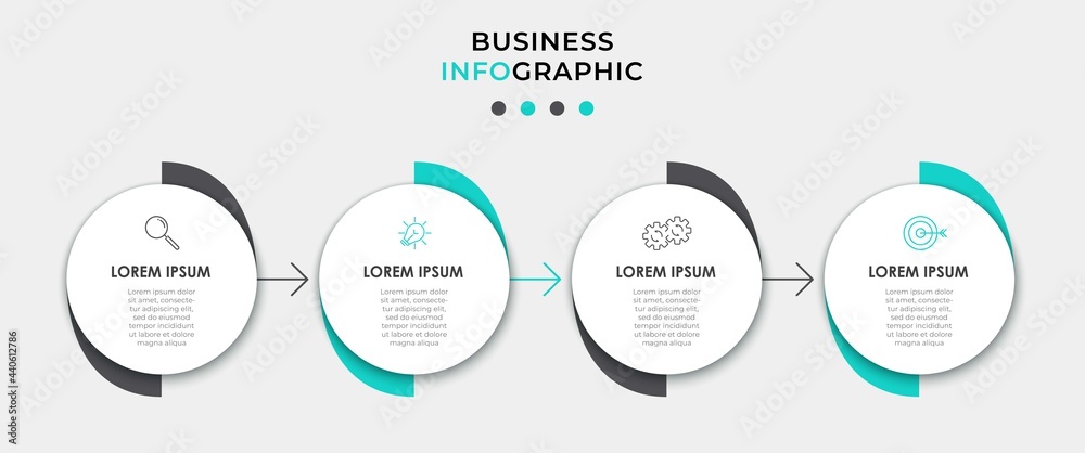 Naklejka premium Vector Infographic design business template with icons and 4 options or steps. Can be used for process diagram, presentations, workflow layout, banner, flow chart, info graph
