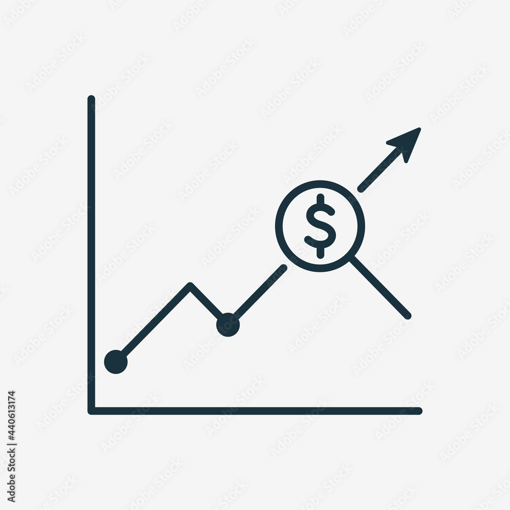 Business and Finance Analysis Line Icon. Graph, Dollar Symbol, Magnifying Linear Icon. Economy concept. Editable stroke. Vector illustration Business and Finance Analysis Line Icon. Graph, Dollar Symbol, Magnifying Linear Icon. Economy concept. Editable stroke. Vector illustration