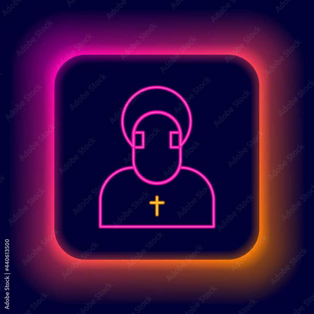 Glowing neon line Monk icon isolated on black background. Colorful outline concept. Vector