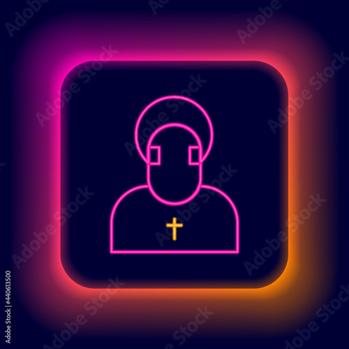 Glowing neon line Monk icon isolated on black background. Colorful outline concept. Vector