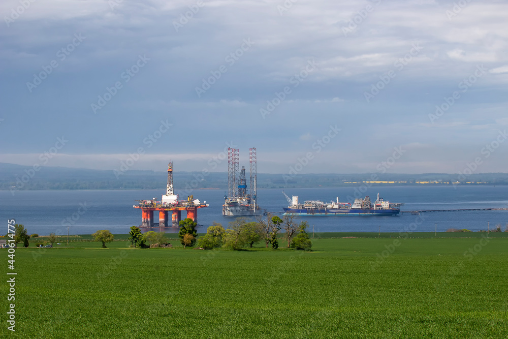 Fototapeta premium Oil rigs in Cromarty Firth in the Scottish Highlands, UK