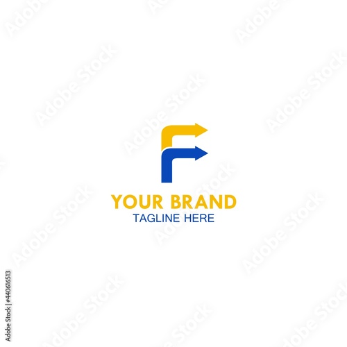Simple Elegant Initial Letter Type F Logo Sign Symbol Icon with blue and yellow color