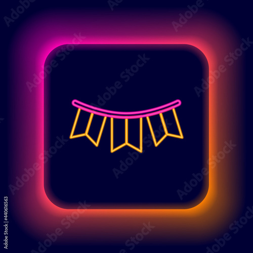 Glowing neon line Carnival garland with flags icon isolated on black background. Party pennants for birthday celebration, festival decoration. Colorful outline concept. Vector