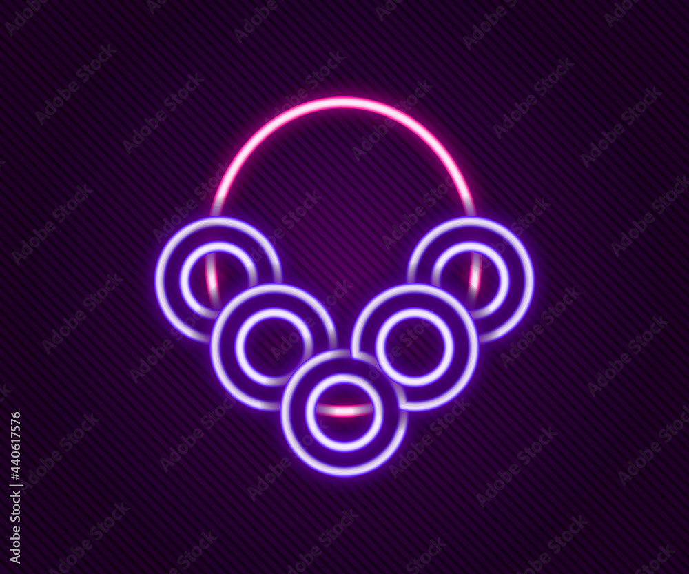 Glowing neon line Russian bagels on a rope icon isolated on black background. Colorful outline concept. Vector Glowing neon line Russian bagels on a rope icon isolated on black background. Colorful outline concept. Vector