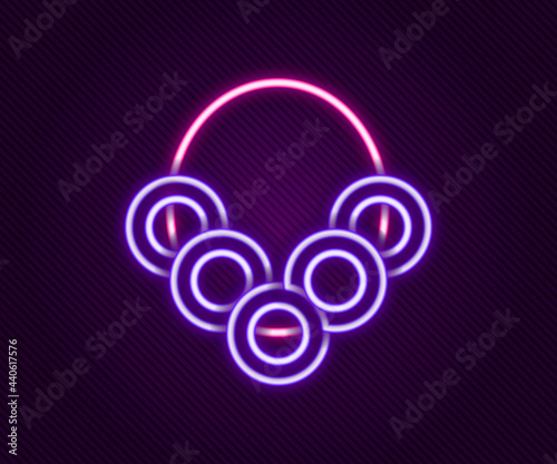 Glowing neon line Russian bagels on a rope icon isolated on black background. Colorful outline concept. Vector