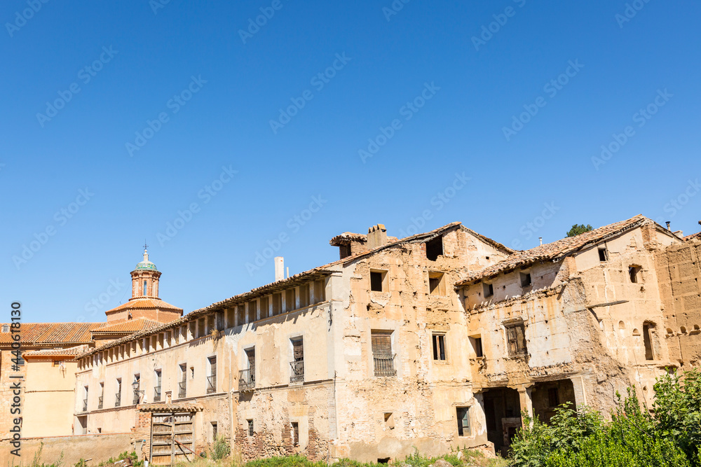 Casa Lucias (house of the Azcon-Sancho) and the church in Baguena, province of Teruel, Aragon, Spain