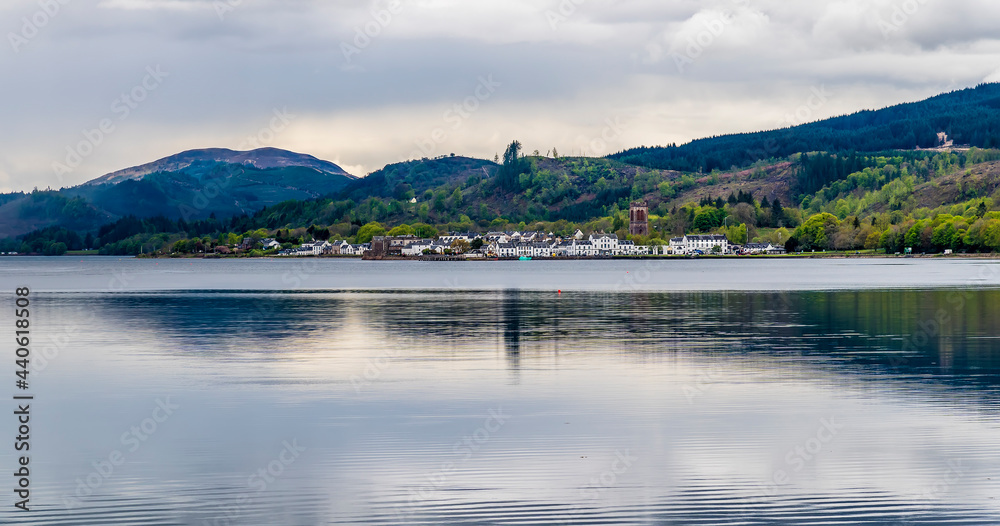 A view across Loch Fyne towards Inveraray, Scotland on a summers day