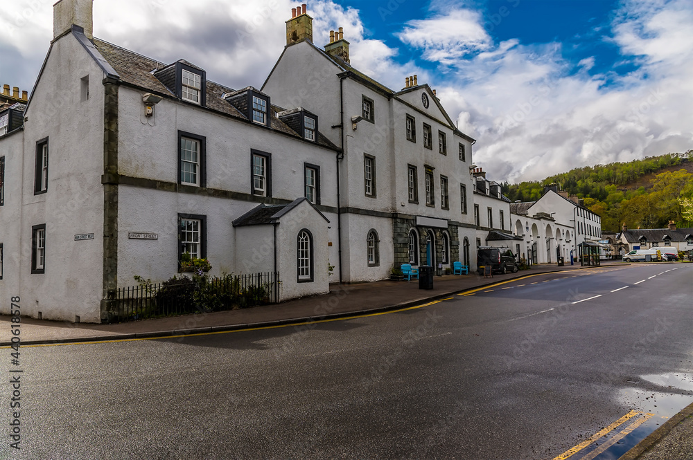 A view along the main street in Inveraray, Scotland on a summers day