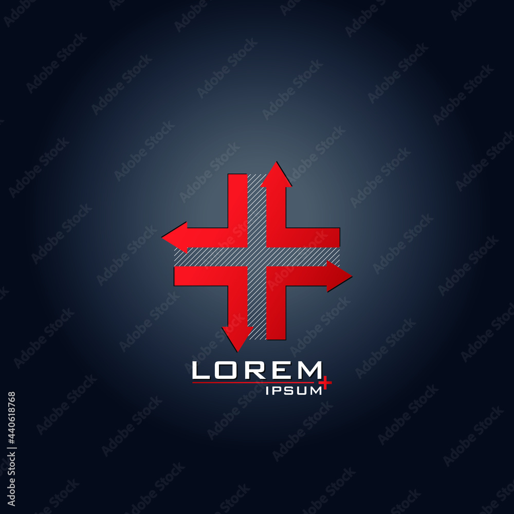Obraz premium Red gradient plus design with arrows