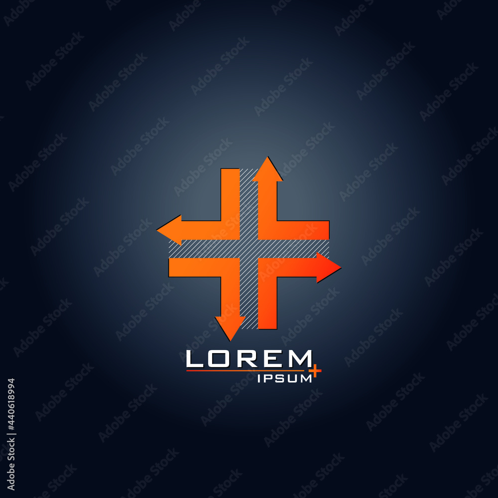 Orange gradient plus design with arrows Orange gradient plus design with arrows