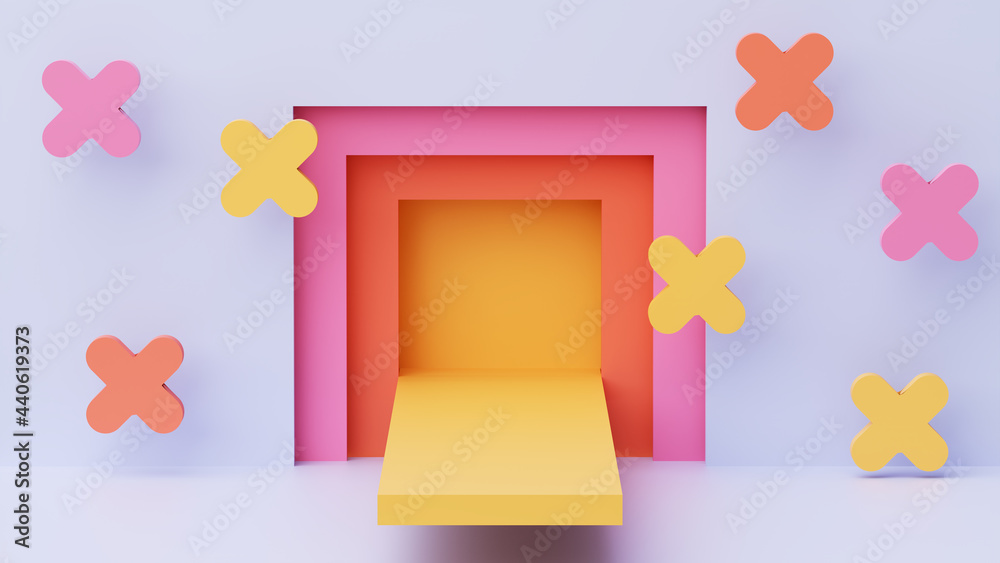 Fototapeta premium 3D illustration of an empty platform and geometric shapes floating around it