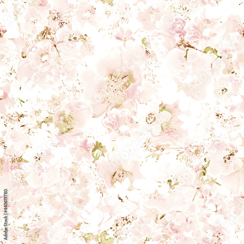 Seamless floral pattern wild flowers drawn by paints 