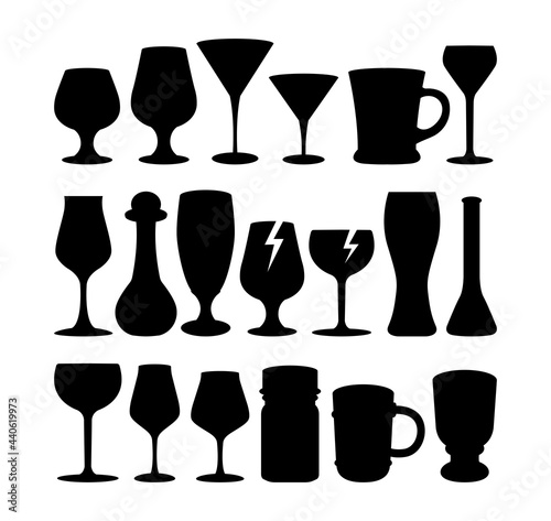 Glass, bottle and cup silhouette. Good use for symbol, sign, icon, logo, or any design you want.