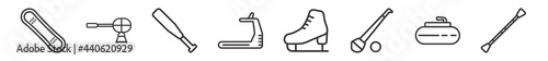 outline set of sport line icons. linear vector icons such as snowboarding, badminton, baseball bat, training, figure skating, baton twirling. vector illustration.