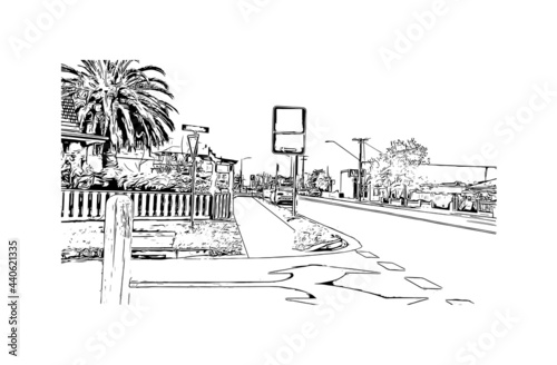 Building view with landmark of Geelong is the 
city in Australia. Hand drawn sketch illustration in vector.