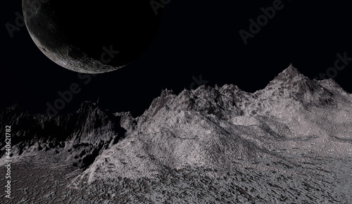 Mountain peaks at night, mountains terrain, 3d rendering