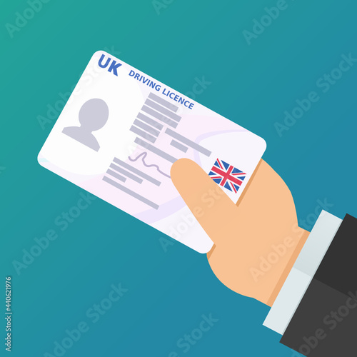 Hand shows UK driver's license Post Brexit version (flat design)
