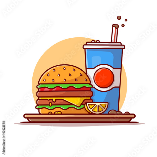 Burger And Soda Cartoon Vector Icon Illustration. Food And Drink Icon Concept Isolated Premium Vector. Flat Cartoon Style