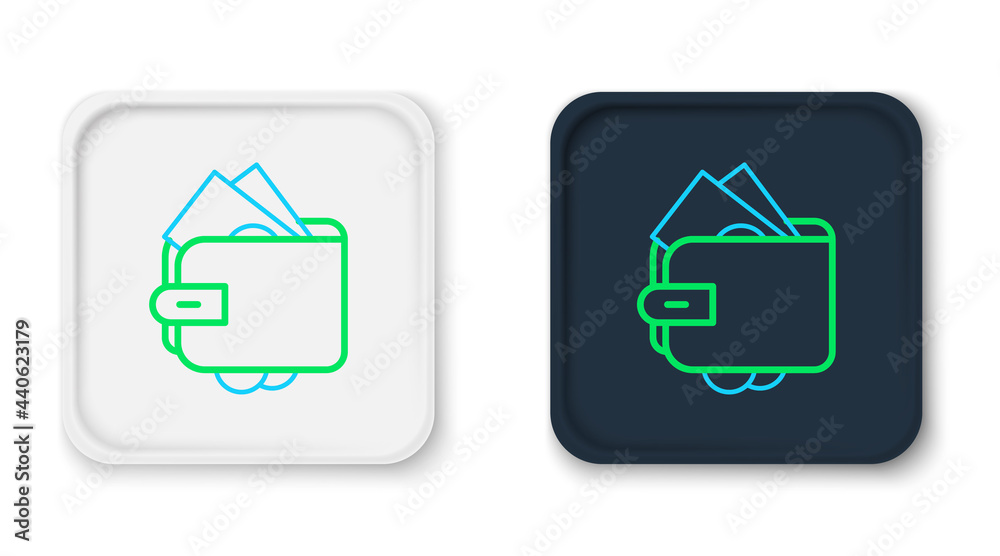 Line Wallet with stacks paper money cash icon isolated on white background. Purse icon. Cash savings symbol. Colorful outline concept. Vector Line Wallet with stacks paper money cash icon isolated on white background. Purse icon. Cash savings symbol. Colorful outline concept. Vector