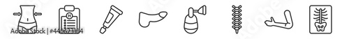 outline set of medical line icons. linear vector icons such as fit, notepad, ointment, penis, anesthesia, x ray. vector illustration.
