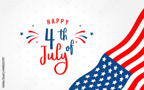 Happy 4th of July Background Vector illustration. American flag waving on white star pattern background.