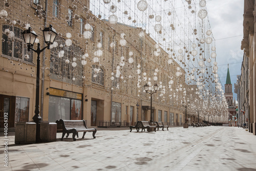 empty Nikolskaya street in Moscow in a pandemic