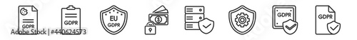 outline set of gdpr line icons. linear vector icons such as cookie, information, eu, income, data storage, gdpr. vector illustration.