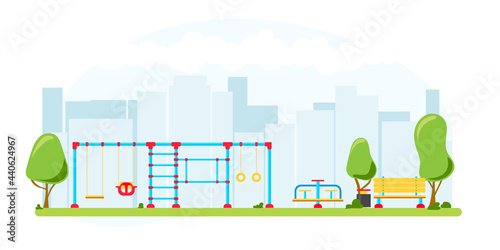 Kids playground. Set of playing equipment elements. City park concept. Vector illustration