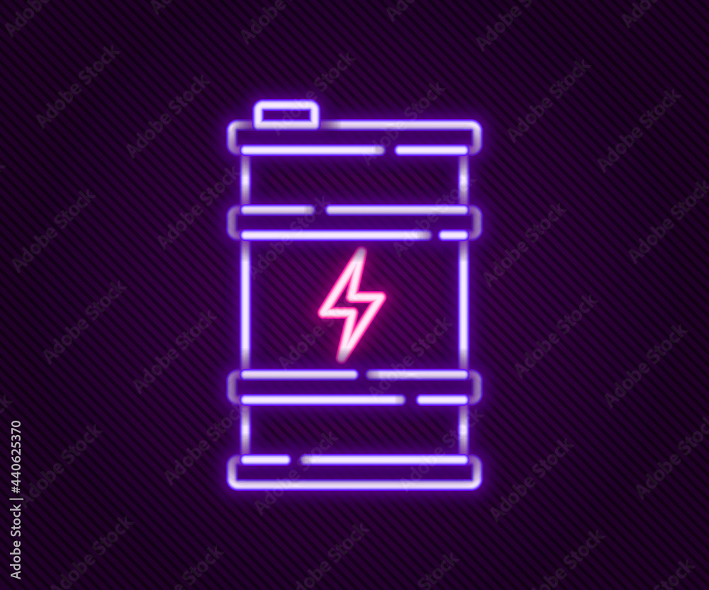 Glowing neon line Bio fuel barrel icon isolated on black background. Eco bio and canister. Green environment and recycle. Colorful outline concept. Vector Glowing neon line Bio fuel barrel icon isolated on black background. Eco bio and canister. Green environment and recycle. Colorful outline concept. Vector