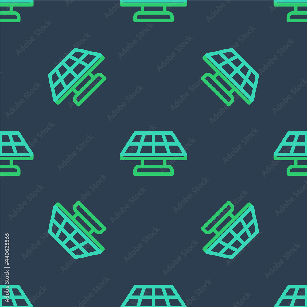 Line Solar energy panel icon isolated seamless pattern on blue background. Vector