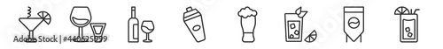 outline set of drinks line icons. linear vector icons such as lagoon, alcoholic drink, alcohol, shaker, beer, tequila sunrise. vector illustration.