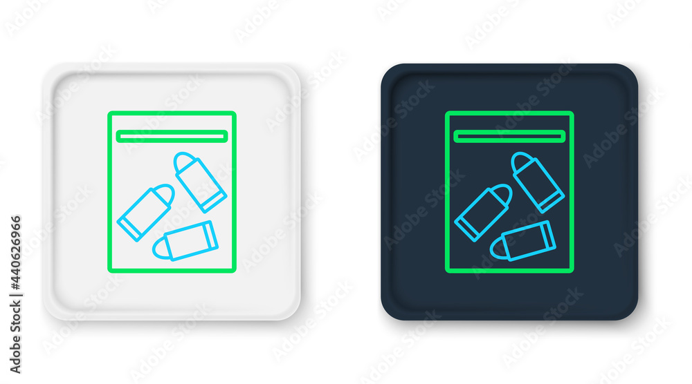 Line Evidence bag and bullet icon isolated on white background. Colorful outline concept. Vector Line Evidence bag and bullet icon isolated on white background. Colorful outline concept. Vector
