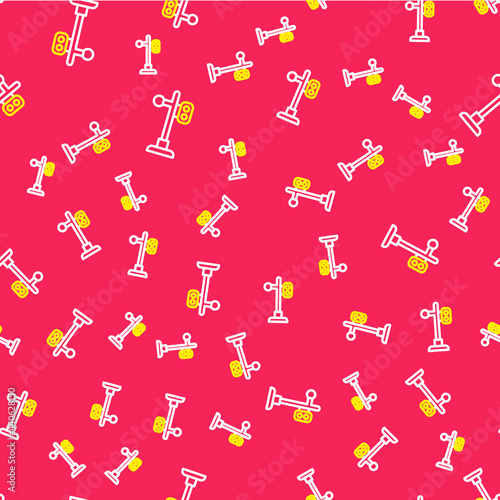 Line Train traffic light icon isolated seamless pattern on red background. Traffic lights for the railway to regulate the movement of trains. Vector